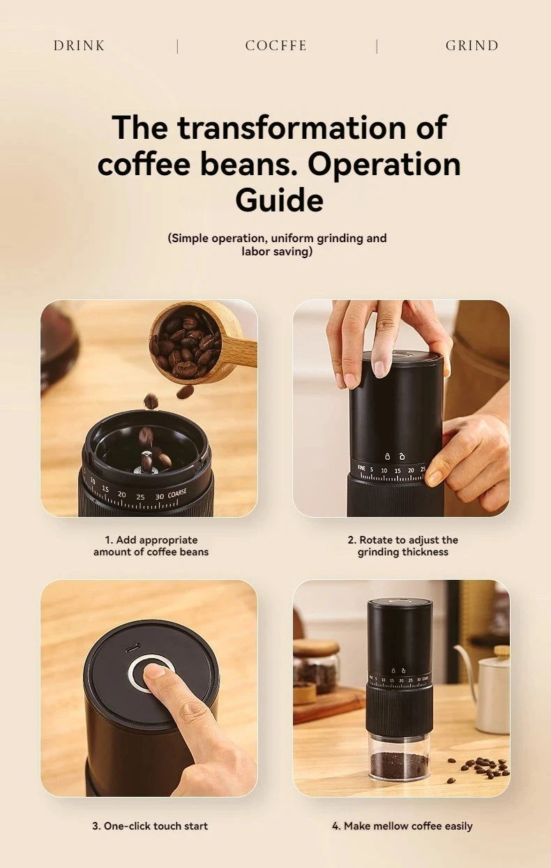 Nuevo Molinillo de café eléctrico portátil/Manual para el hogar, 30 engranajes, máquina de café ajustable externamente, molinillos recargables