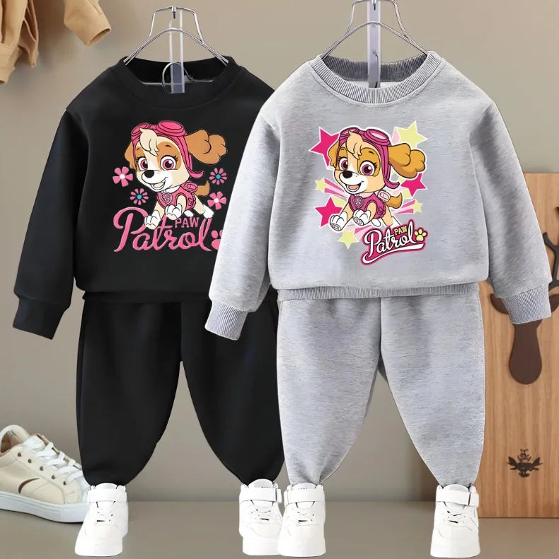 PAW PATROL, sudaderas con capucha y cuello redondo con estampado de dibujos animados para niñas y pantalones largos, conjuntos de dos piezas, sudaderas informales para niños, conjunto de chándal para niños