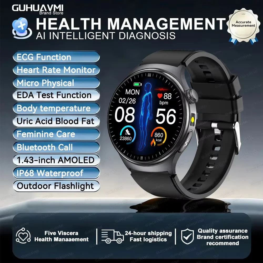 Reloj Inteligente con ECG, Grasa Corporal y Presión Arterial AMOLED