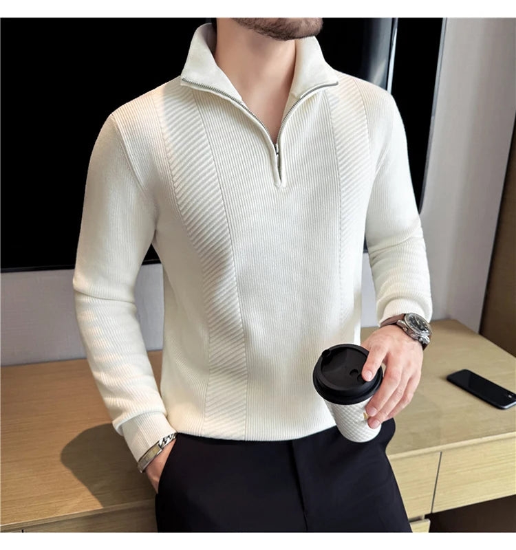 Suéter de Punto con Media Cremallera para Hombre - Cuello Semialto
