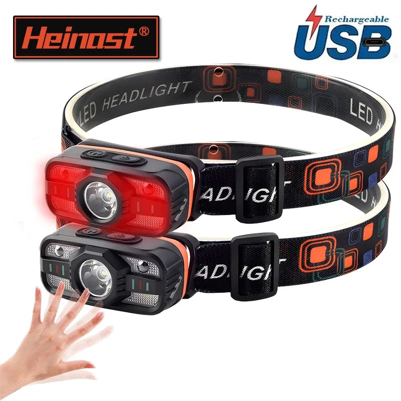 Linterna Frontal LED Recargable con Luz Blanca y Roja para Camping y Pesca