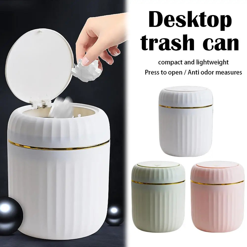 Mini bote de basura de escritorio, contenedor de basura de plástico duradero con tapa, organizador de basura para dormitorio, oficina, escritorio, suministros para el hogar