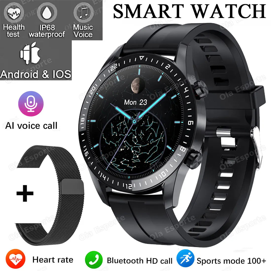 Smartwatch ECG y PPG con Monitor de Presión Arterial y Llamadas BT
