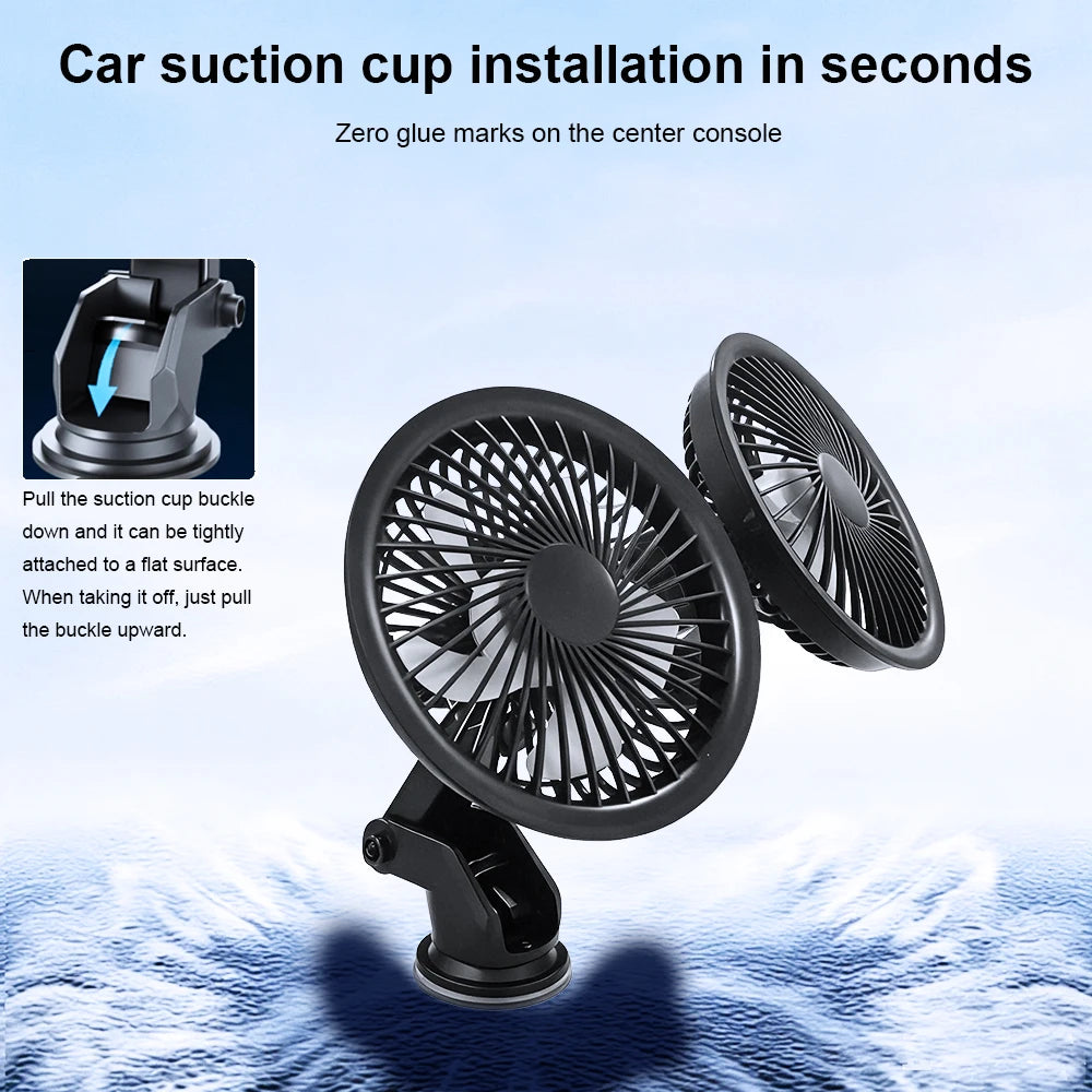 Ventilador de Coche USB Doble Cabezal 360°