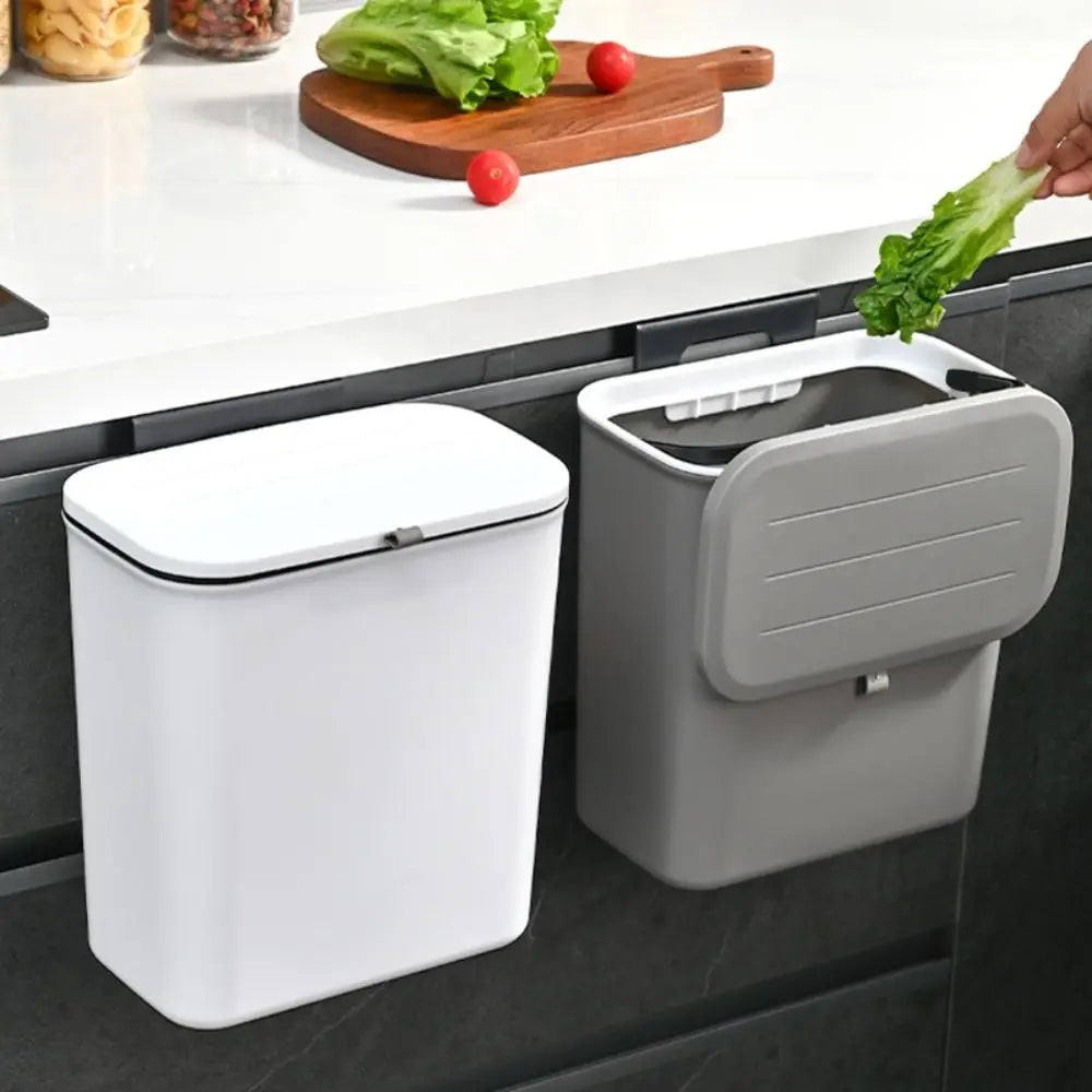 Cubo de basura colgante de 10 L con tapa para cocina y baño
