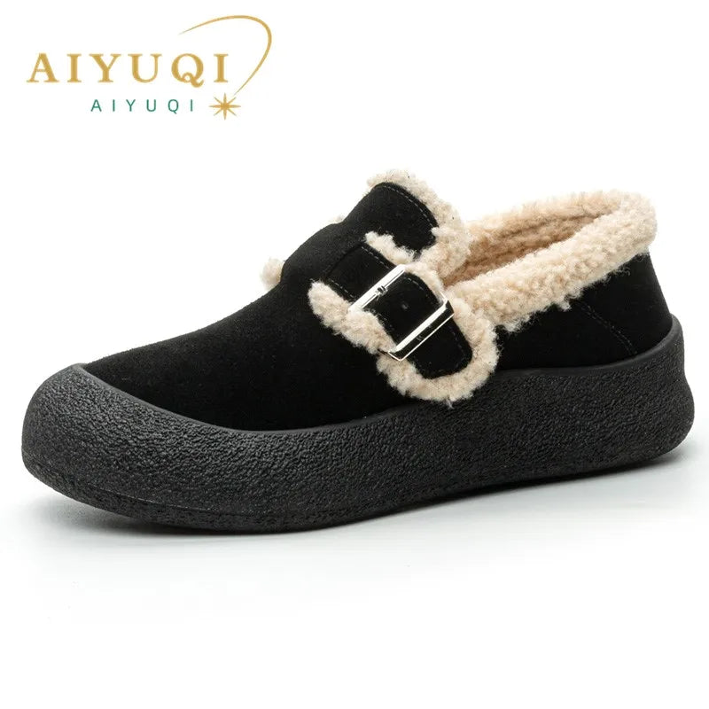Zapatillas de Cuero con Forro de Terciopelo para Mujer - Talle Grande