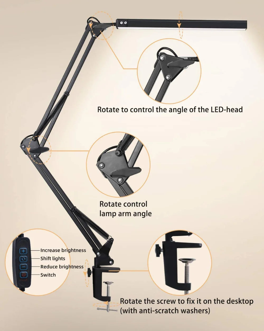 Lámpara de Escritorio LED con Brazo Oscilante 10W