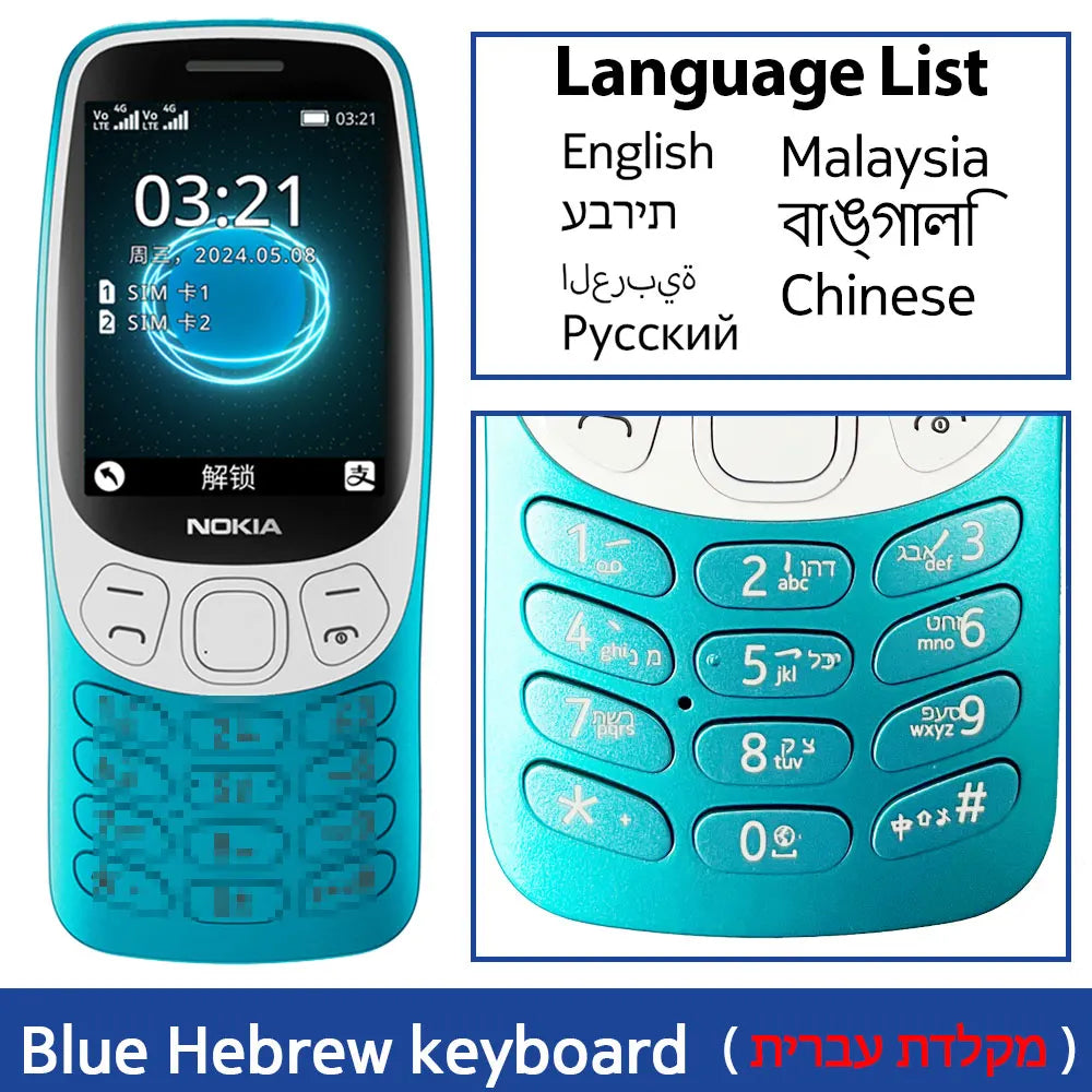 Nokia 3210 4G característica teléfono Bluetooth 5,0 Radio FM Dual SIM 2,4 "puerto tipo C 1450mAh mejor botón pulsador teléfono móvil nuevo