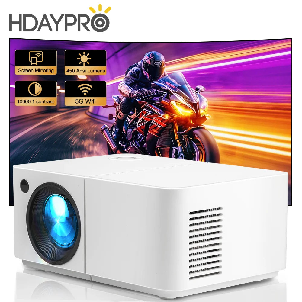 Proyector LED Full HD 1080P 4K HD300 WIFI 450 ANSI Mini Portátil para Cine en Casa, Dormitorio, Multimedia, Proyector Inteligente