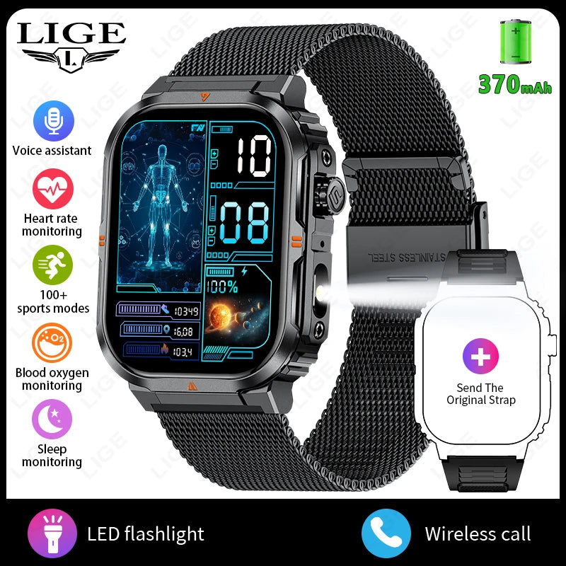 LIGE Reloj Inteligente Linterna LED Militar