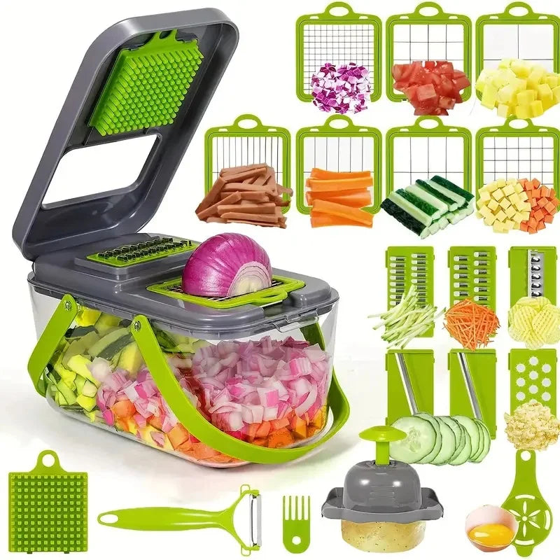 Set 22 Piezas Picadora Manual Cortador Verduras y Cebolla