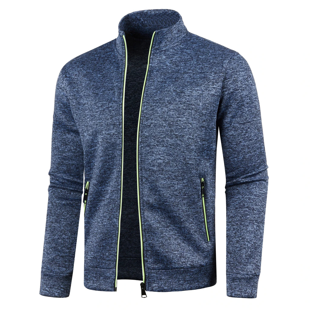 Otoño e Invierno, nuevo suéter largo con cremallera y mangas de bloque de Color para hombre, suéter fino de felpa, chaqueta informal ajustada, abrigo cómodo