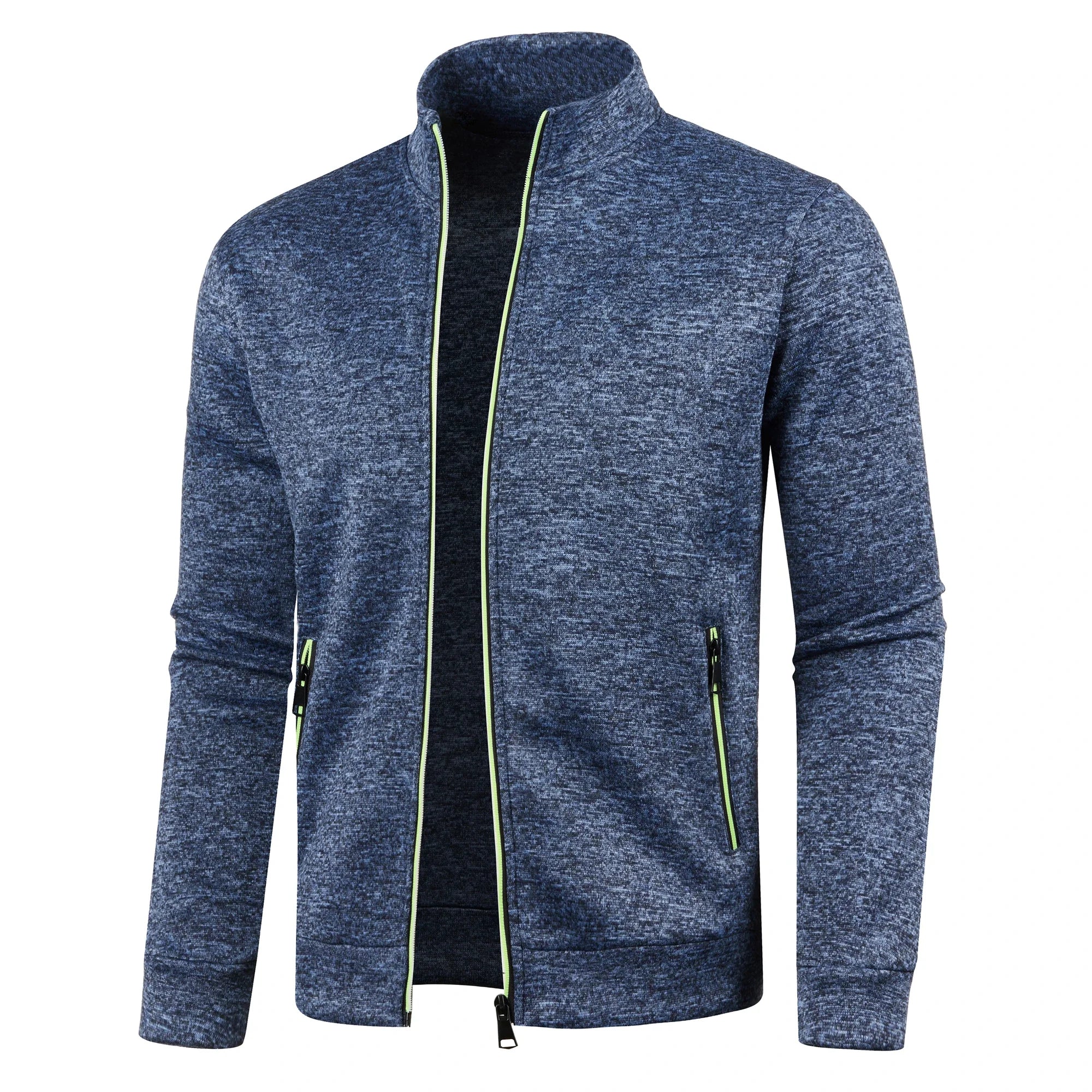 Otoño e Invierno, nuevo suéter largo con cremallera y mangas de bloque de Color para hombre, suéter fino de felpa, chaqueta informal ajustada, abrigo cómodo