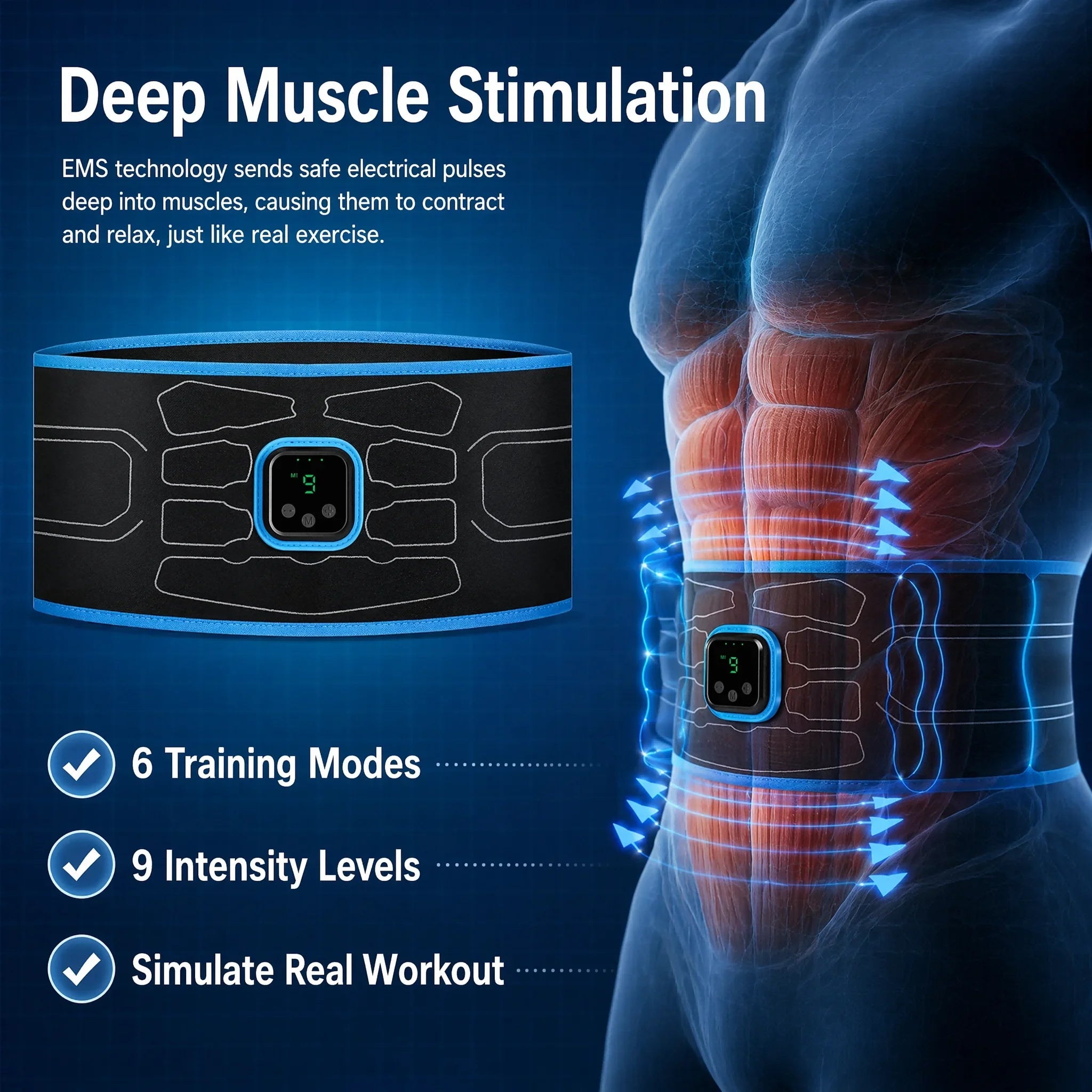 Cinturón EMS Inteligente para Entrenamiento Muscular Abdominal
