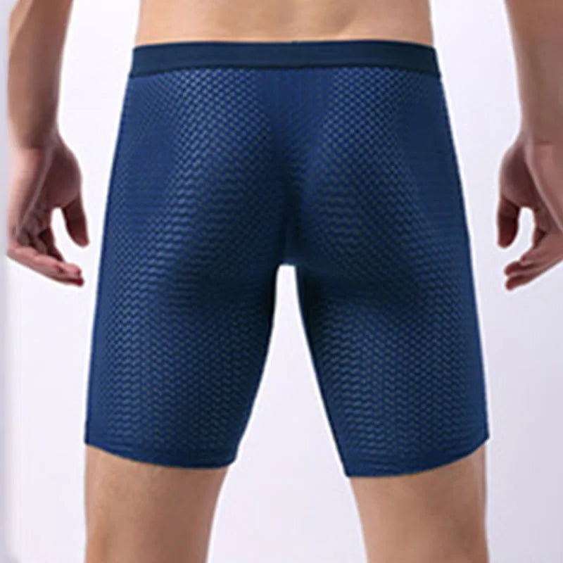 Bóxer de malla para hombre, ropa interior Sexy, Calzoncillos largos, 3 piezas