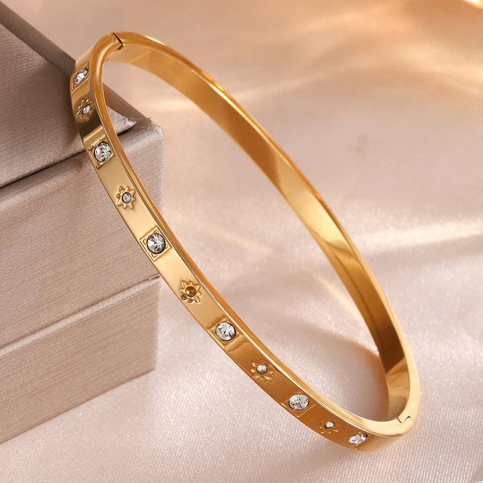 ZAKOL, 5 uds., pulseras apilables de acero inoxidable de Color dorado, pulsera apilable resistente al agua con circonita brillante, joyería de moda para mujer