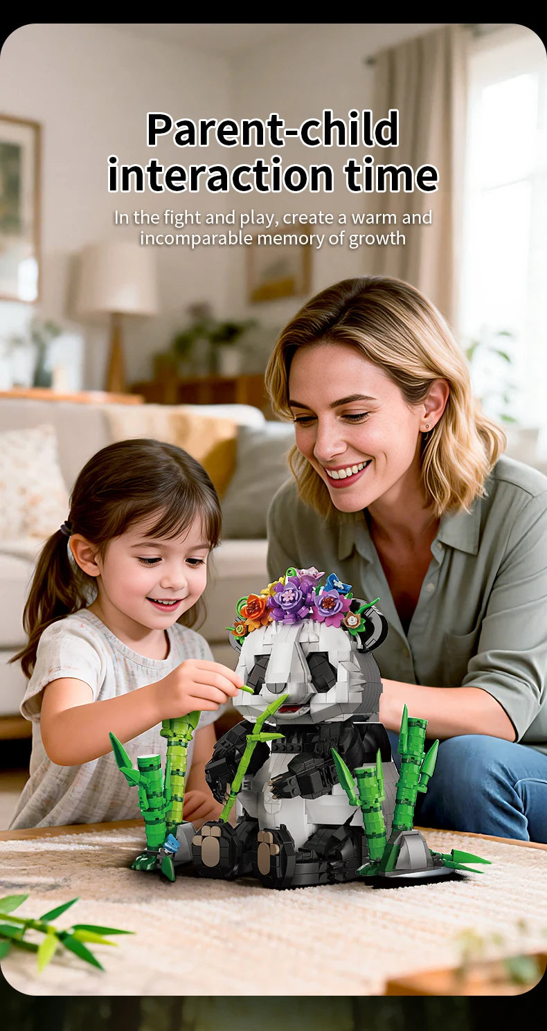 Bloques de Construcción KQ202 MOC Panda, Modelo de Animal del Bosque de Bambú, Decoración de Escritorio STEM para el Hogar, Regalo Educativo de Cumpleaños y Navidad para Niños