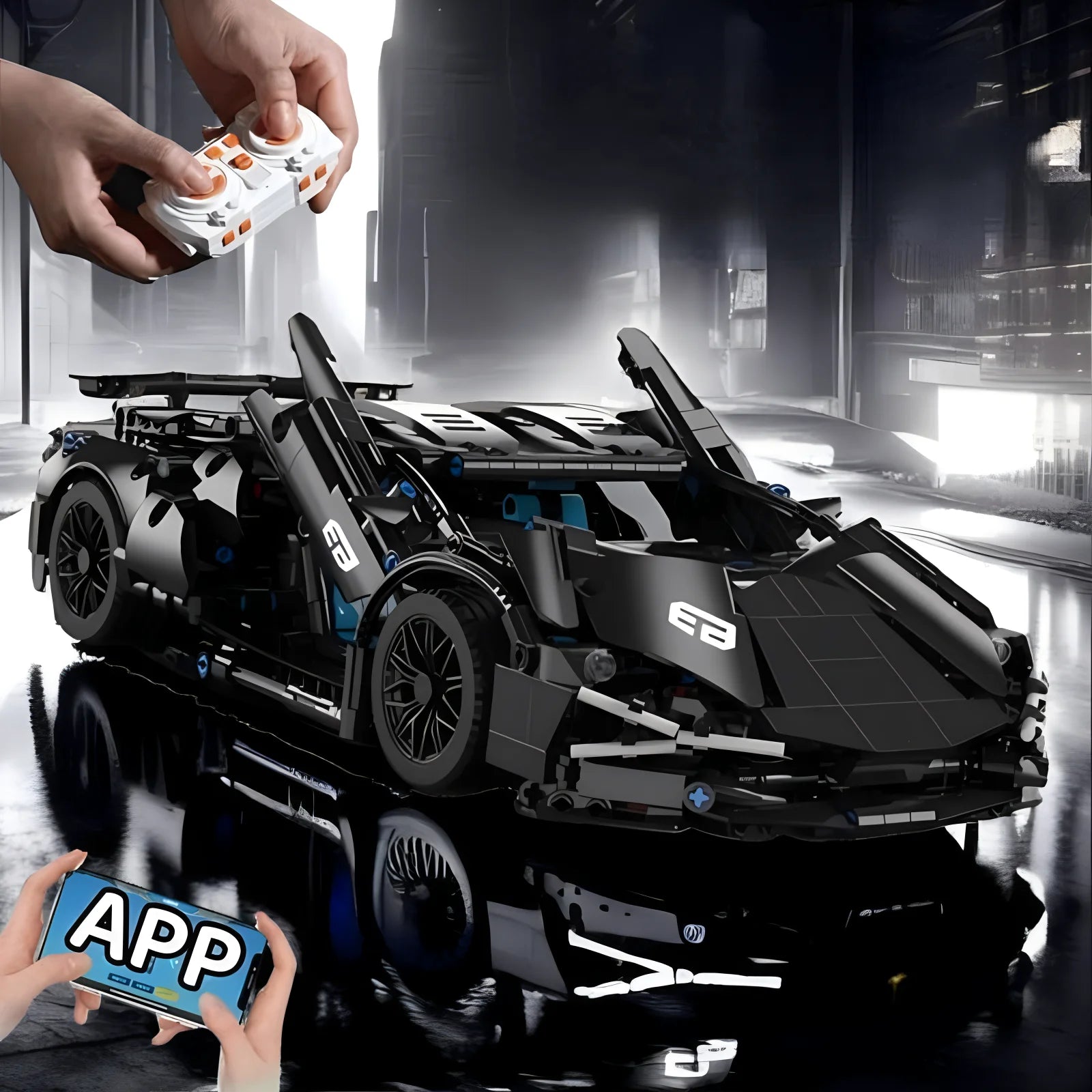 Modelo de coche deportivo de carreras técnico, bloques de construcción técnicos para adultos 1:14, supercoche DIY, rompecabezas de ladrillos, juguetes para niños y adultos, regalo (1280 + granulado)