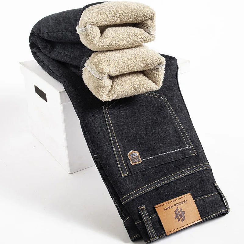 Pantalones Vaqueros de Invierno para Hombre, Forro de Cordero, Talla Grande