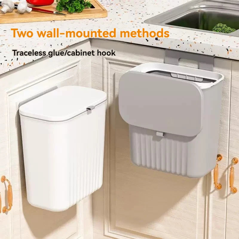 Cubo de basura de clasificación de cocina montado en la pared con tapa, tapa deslizante colgante creativa de gran capacidad sin rastro para el hogar