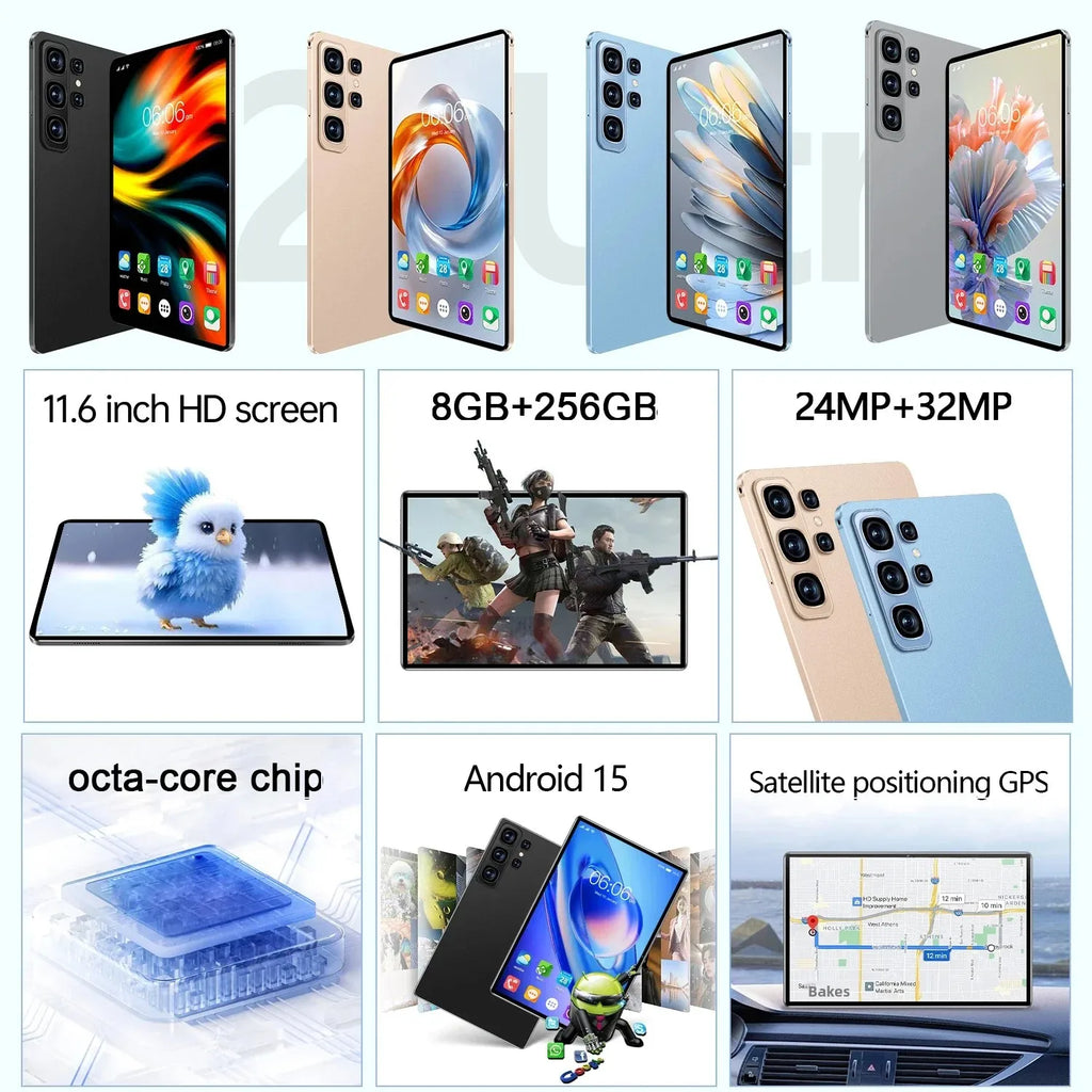 Tablet S26 con Pantalla Ultra Grande, 8+256GB, Android 15, Batería de Larga Duración, Smart Pad
