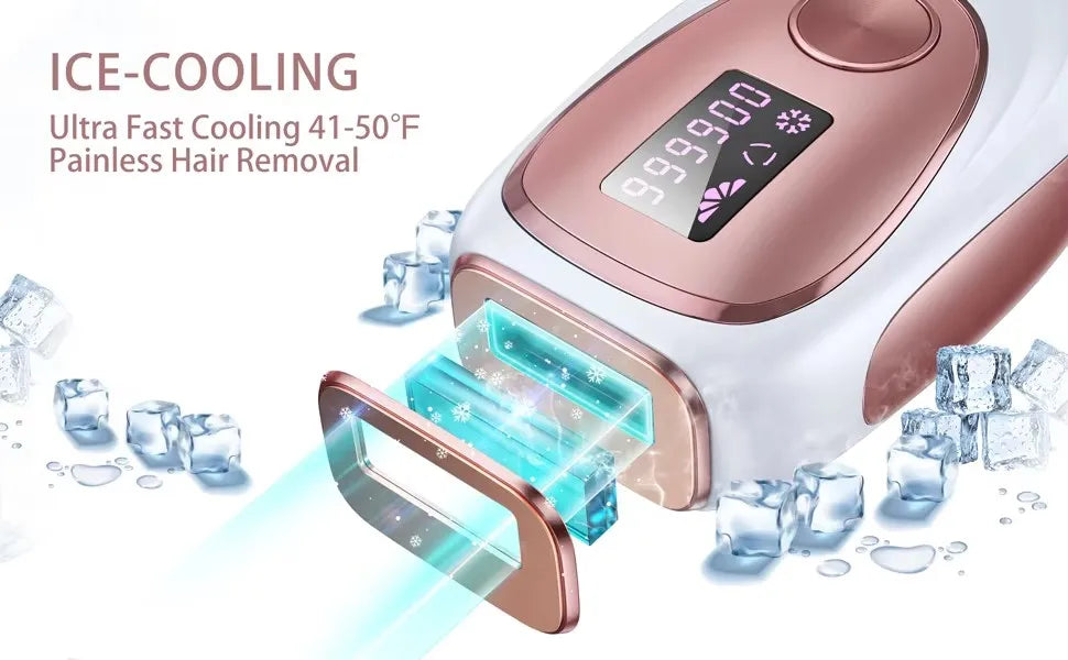 Dispositivo de Depilación Láser IPL para Mujeres y Hombres, 999900 Flashes, Enfriamiento con Hielo, Depilación Permanente Indolora para Cara, Cuerpo y Bikini