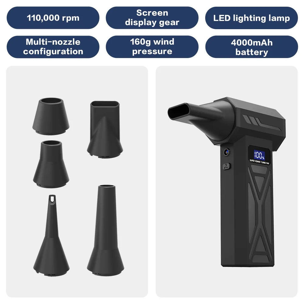 Soplador de Aire Inalámbrico Turbo 110000 RPM 4 Velocidades