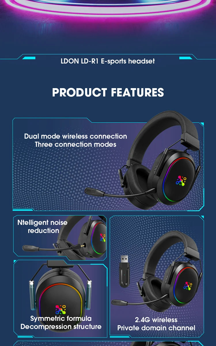 LDON Auriculares Gaming PS5 PS4 Bluetooth 2.4GHz