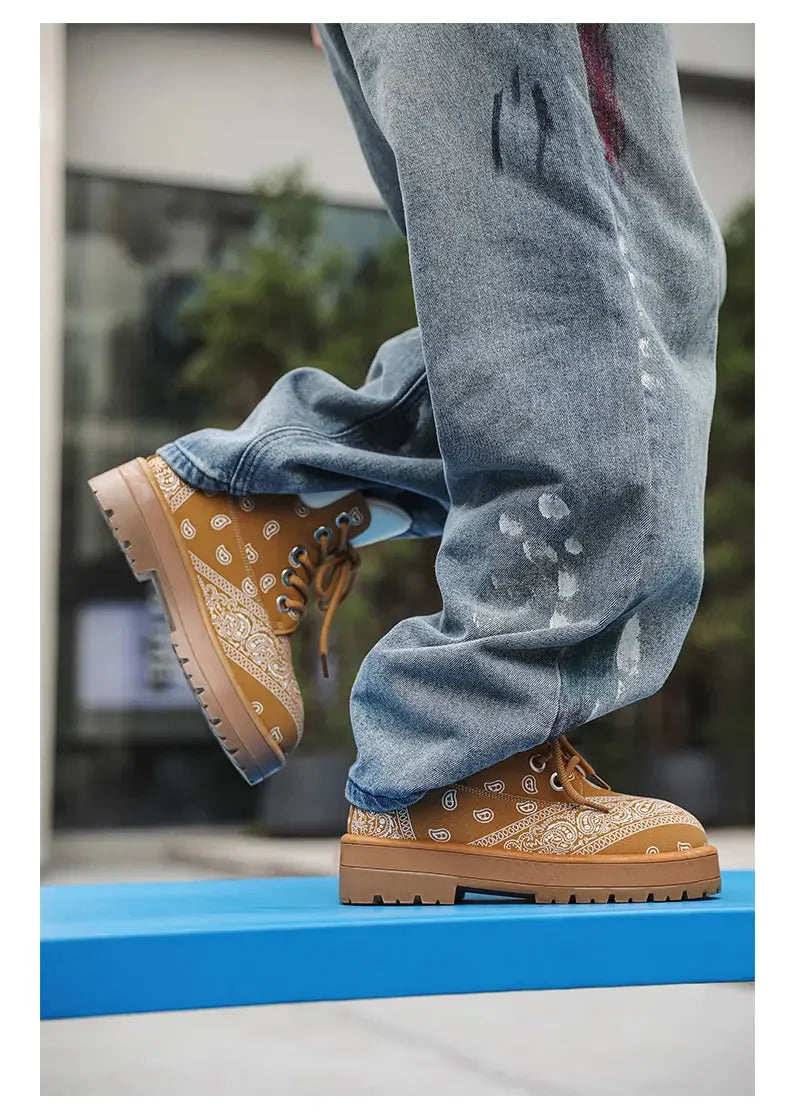 Botines casuales para hombre con estampado paisley y suela gruesa antideslizante
