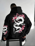 Hoodie Anime Estampado Dragón y Flores de Cerezo | Hombre