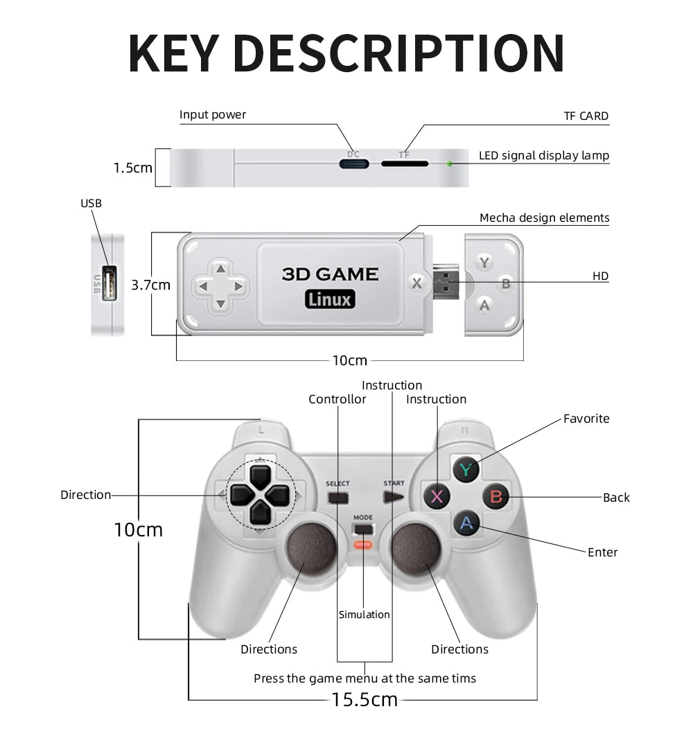 Consola de juegos Retro BOYHOM Y6, 4K, 60fps, salida HDMI, baja latencia, GD10, TV Game Stick, consola de juegos portátil para el hogar con doble mango para GBA