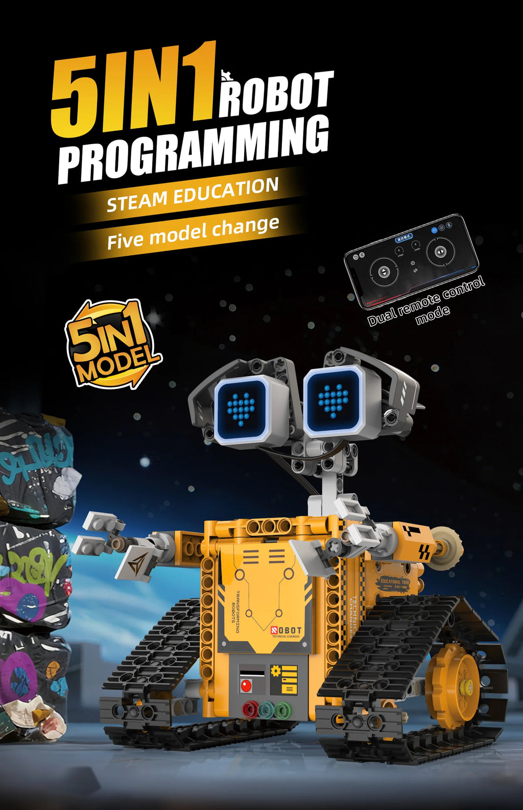 Montaje de modelo de robot transformable 5 en 1 con pantalla Digital, juguete de bloques de construcción de robot de control remoto, juguete para regalo para niños