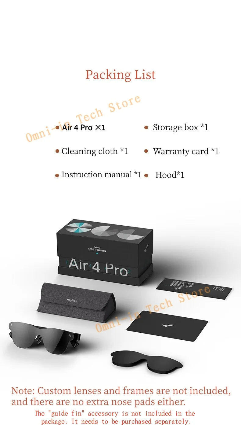 Gafas AR inteligentes RayNeo Air 4 Pro, brillo de 1200 Nits, visualización HD de 135 pulgadas, 4 parlantes, audio inmersivo, HDR10