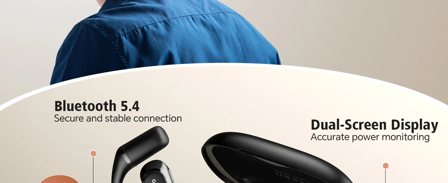 Ohayo T10 auriculares abiertos Bluetooth 5,4 auriculares inalámbricos 40 horas de reproducción TWS auriculares inalámbricos con pantalla Digital para deportes