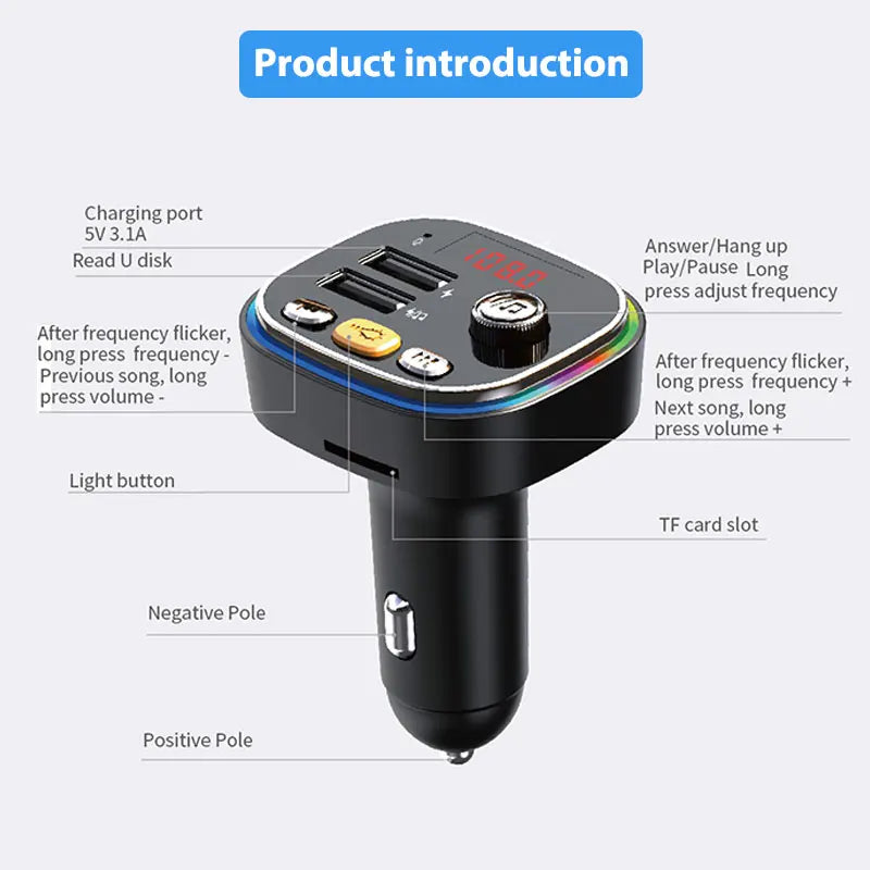 Modulador FM USB 3.1A para Auto con Bluetooth 5.0 y Manos Libres