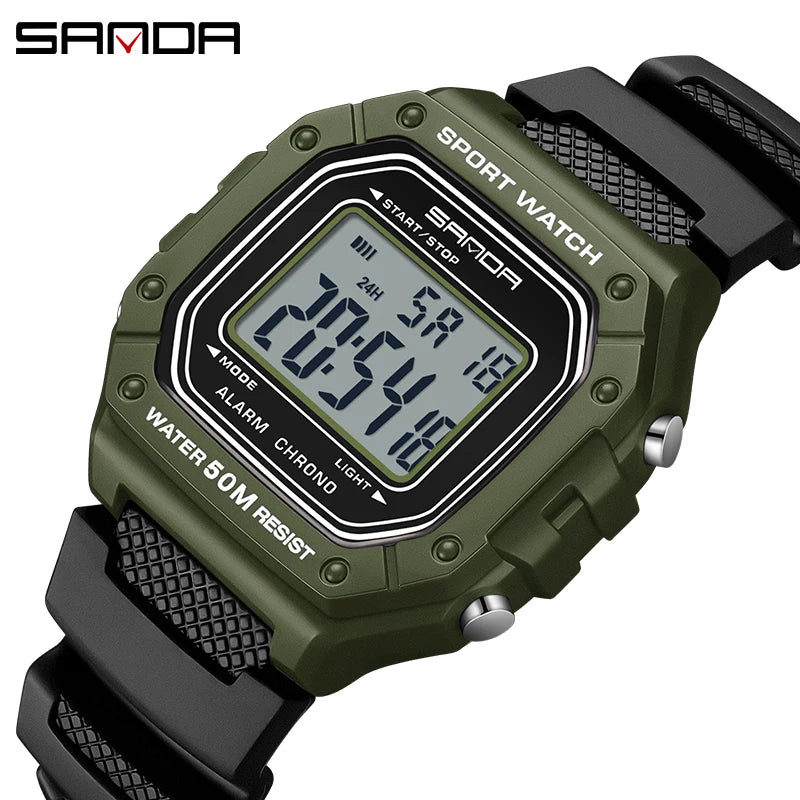 SANDA 2156 reloj de moda para hombre, relojes deportivos militares resistentes al agua, relojes de pulsera digitales Led con esfera grande del ejército, cronómetros para hombre