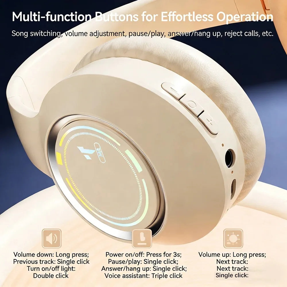 KEBIDU Auriculares Gaming RGB Bluetooth Plegables