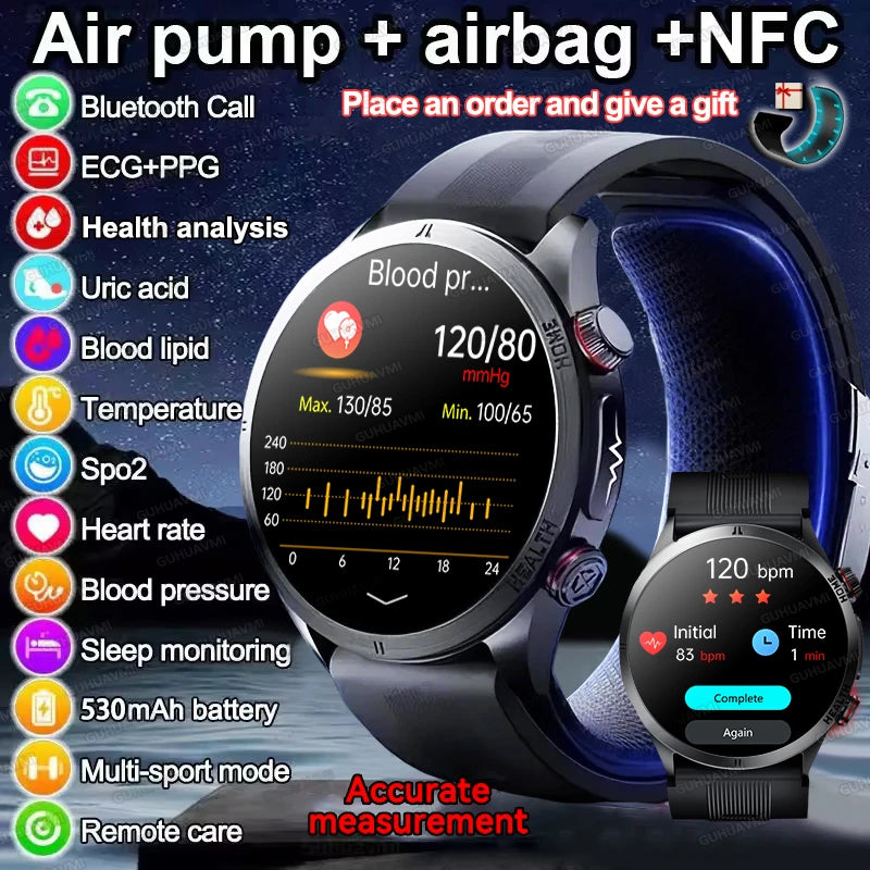 Reloj Inteligente con Airbag para Presión Arterial Precisa, ECG y NFC