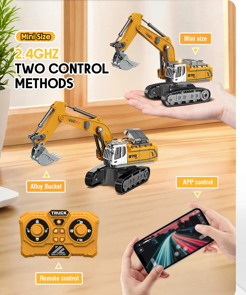 Excavadora Teledirigida Miniatura de Aleación Escala 1:64