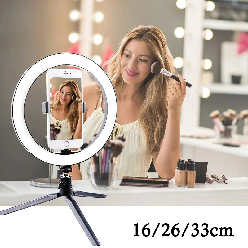 Anillo de luz LED de 10 pulgadas, iluminación fotográfica para Selfie con soporte para teléfono para Tiktok, Youtube, maquillaje, vídeo, lámpara de anillo para estudio en vivo