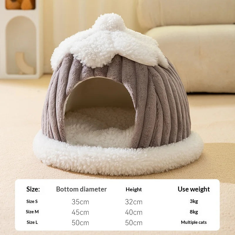 Cama para Gatos de Felpa Semicerrada con Capucha - Cálida y Lavable