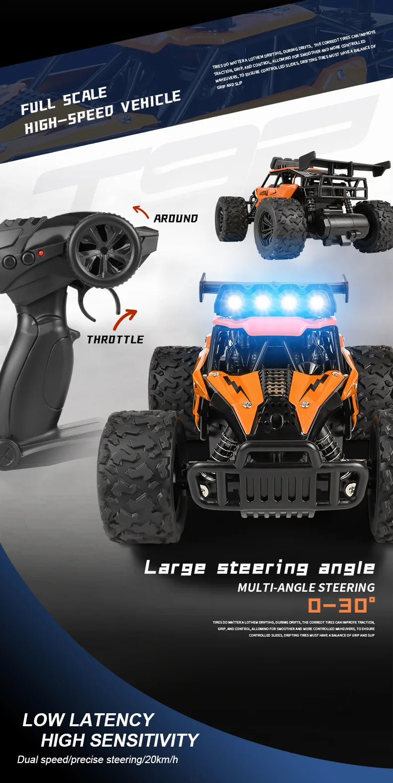 Coche RC 1:16 con Luces LED, Todoterreno, Vehículo de Escalada