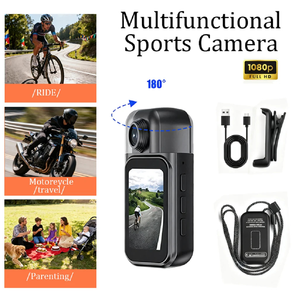 Mini cámara deportiva X50 Pro 1080P con pantalla táctil y lente giratoria 180°