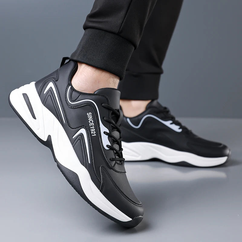 Zapatillas deportivas impermeables de cuero con suela gruesa para hombre
