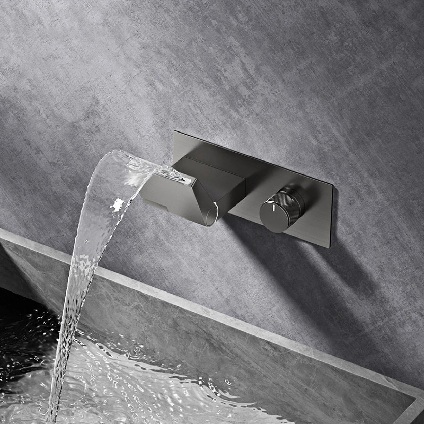 Grifo de baño montado en la pared de latón gris con pistola de lujo con pantalla digital LED Grifo de baño integrado de agua fría y caliente con una sola manija