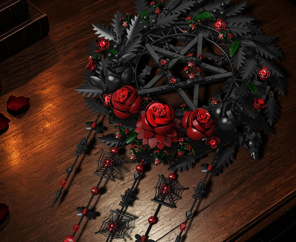 Set de Bloques de Construcción de Violín con Corona de Rosas y Cruz de la Serie Noche Gótica, Modelo MOC, Juguete de Ensamblaje, Adorno de Escritorio, Regalo de Cumpleaños
