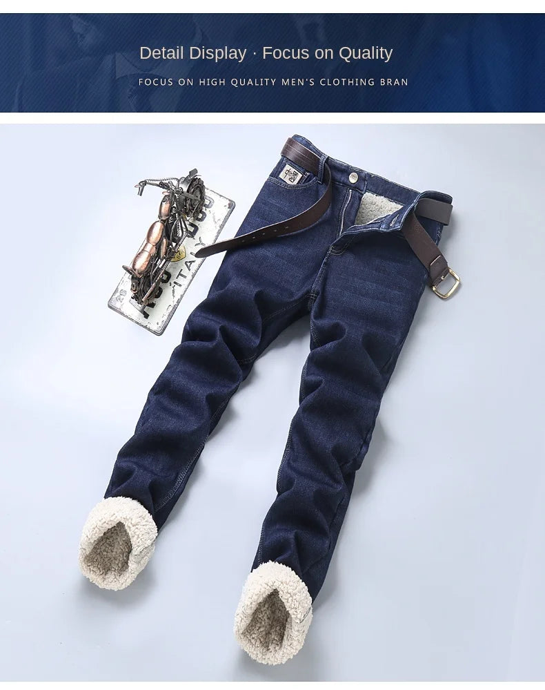 Pantalones Vaqueros Holgados para Hombre, Elásticos, con Forro Polar