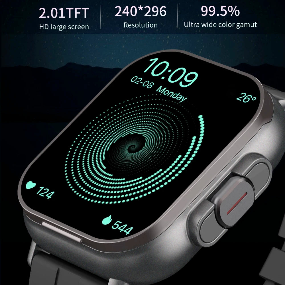 BT llamada diente azul auriculares relojes 2,01 "auriculares 2 en 1 reloj inteligente ritmo cardíaco deporte Fitness pulsera TWS auricular Smartwatch