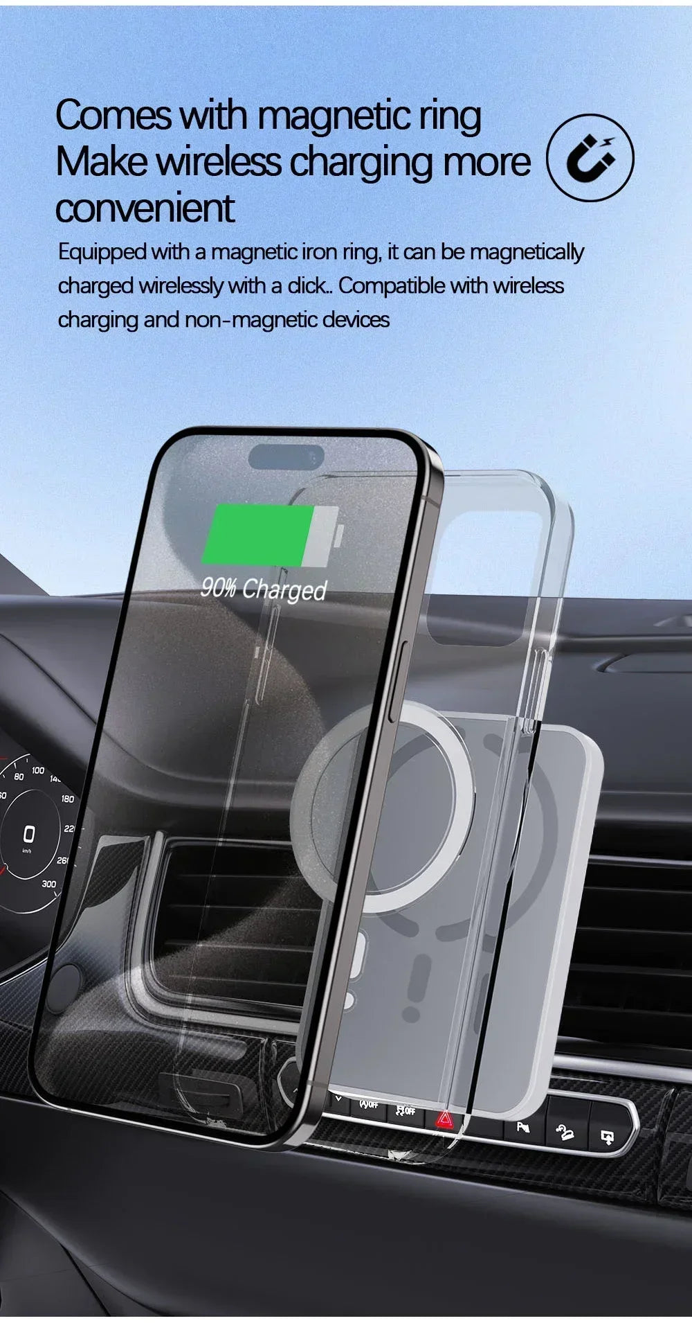 Cargador Inalámbrico Magnético para Coche, Soporte para Teléfono con Ventilación de Aire y GPS para Magsafe iPhone 17 16 15 14 13 12 Pro Max, Carga Rápida para Celular