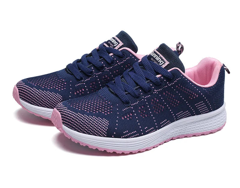 Zapatos informales para mujer, zapatillas planas de malla transpirables a la moda, zapatillas de deporte para mujer 2021, zapatos vulcanizados para gimnasio, calzado blanco para mujer